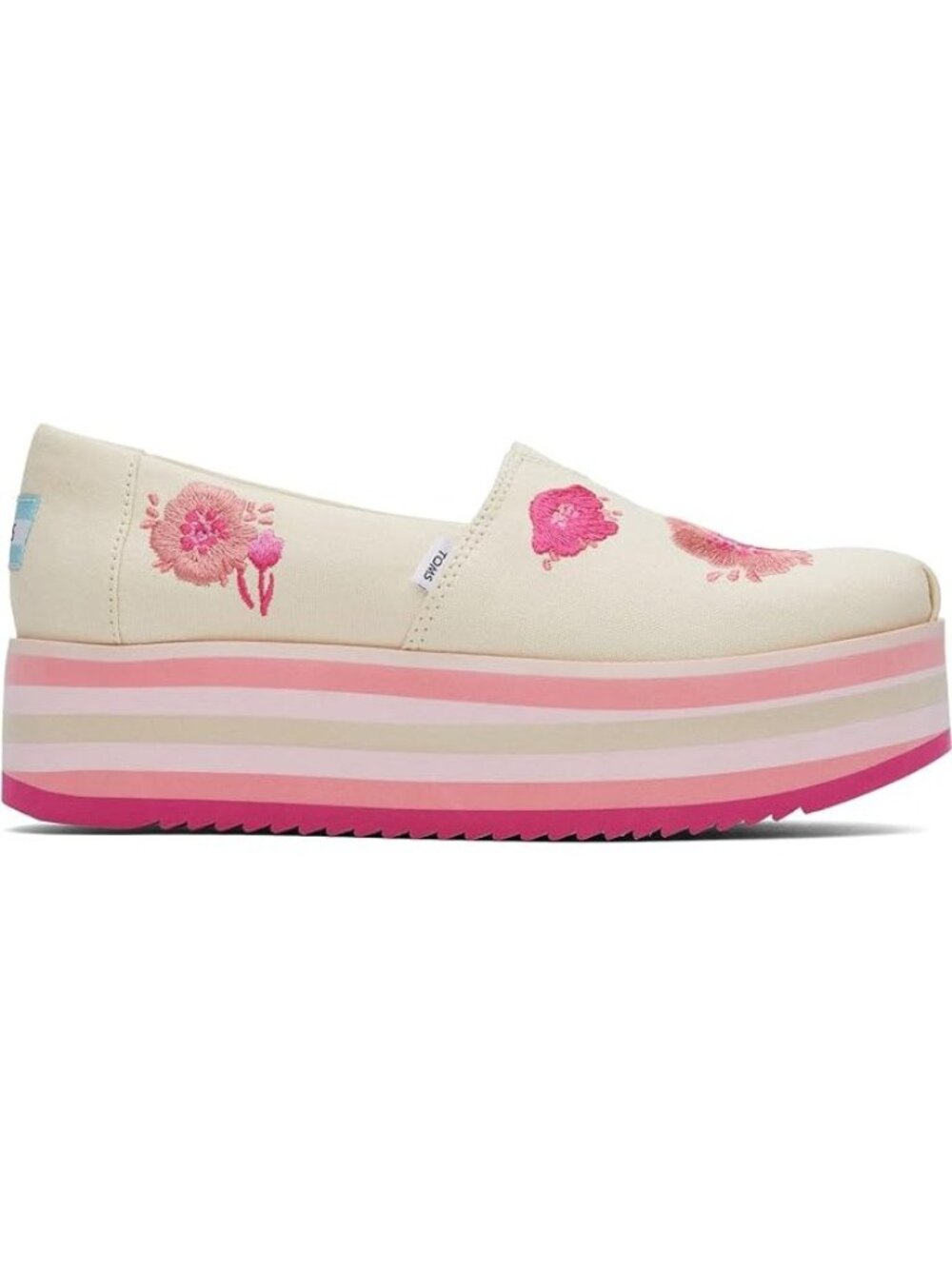 TOMS Womens Size 12 Alpargata Embroidered Pink Floral Canvas Slip On Platform